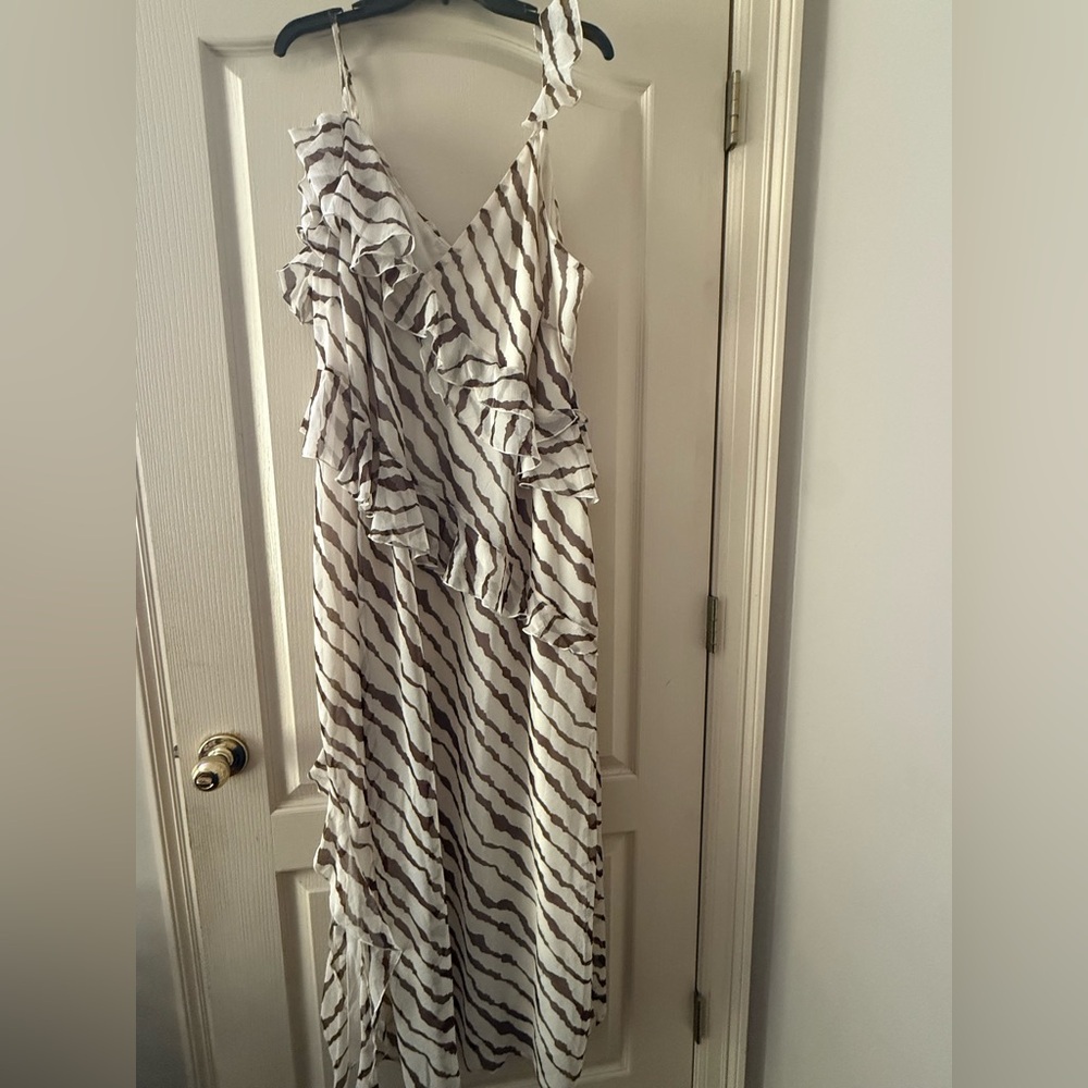Jenee Naylor Asymmetrical Ruffle Maxi Dress | Size 2X | Zebra Print